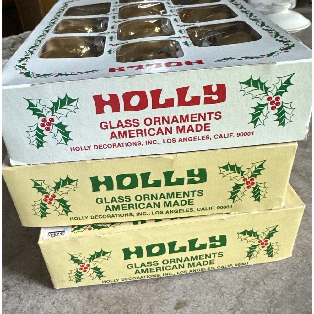 Vtg Holly Glass Ornaments 1-3/4